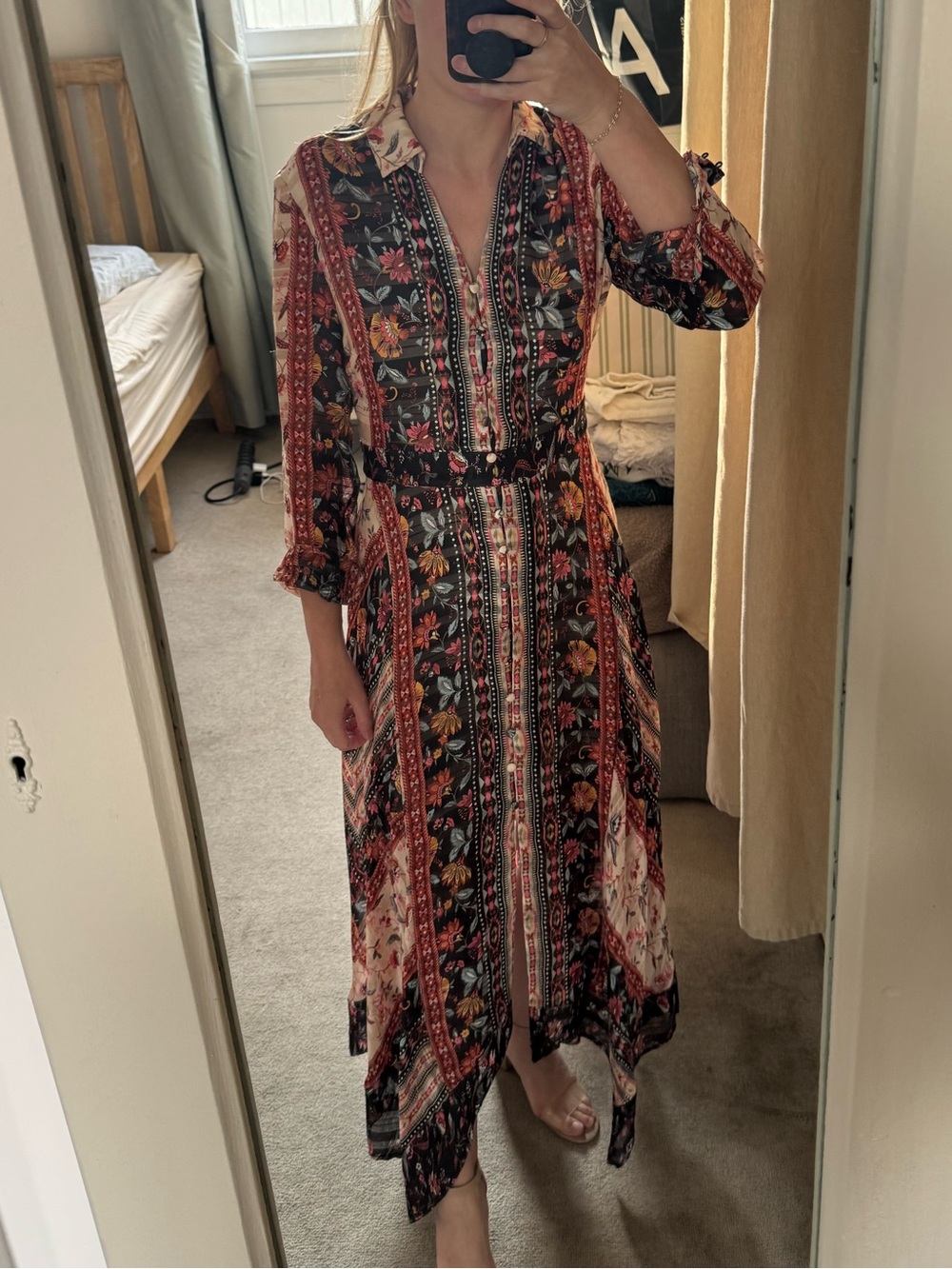 LINI Silk Floral Maxi Dress in Black, Reds, Pinks, and Cream
